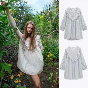 ZARA BOHO FLORAL EMBROIDERED DRESS